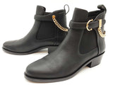 Salvatore Ferragamo Ardisie Chain Black Leather Ankle Boots Size 7.5 Do0925lrxde
