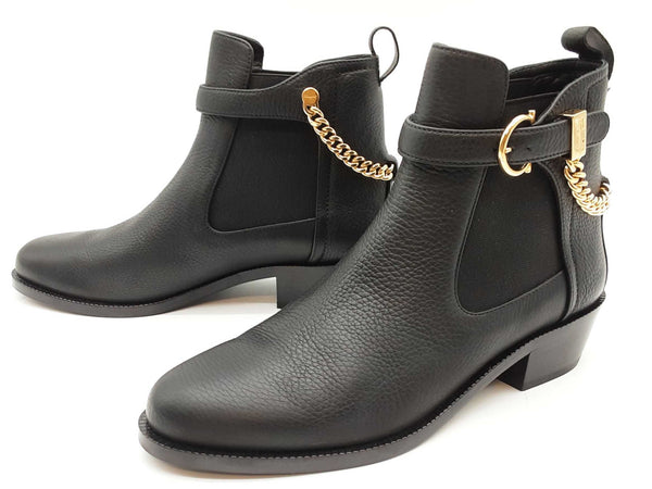 Salvatore Ferragamo Ardisie Chain Black Leather Ankle Boots Size 7.5 Do0925lrxde