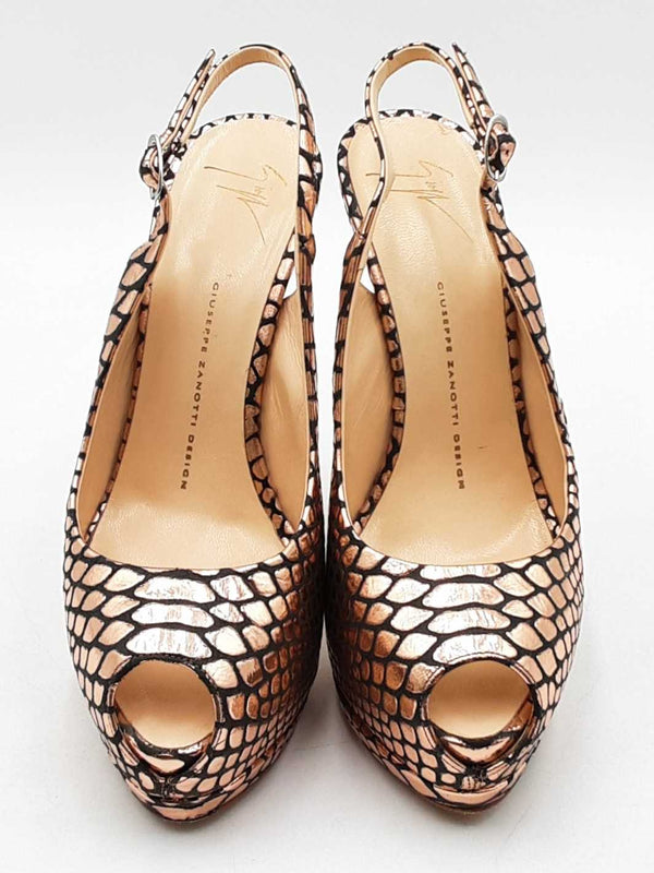 Giuseppe Zanotti Metallic Rose Gold Embossed Leather Heels Size 39 Eb0825pxdu