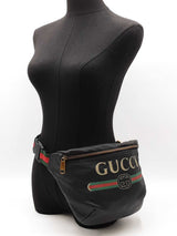 Gucci Large Logo Belt Bag In Black Grained Leather Fw1026wrzdu