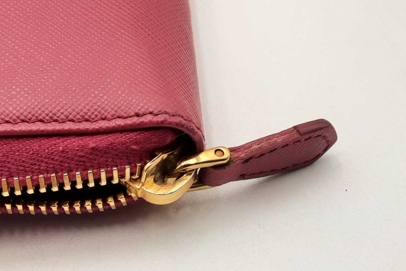 Prada Dark Pink Saffiano Leather Zip Around Wallet Eb1124crsa