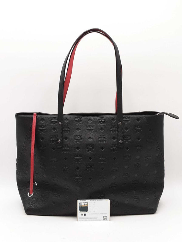 Mcm Klara Shopper Tote In Logo-embossed Black Leather Fw0925wwxdu