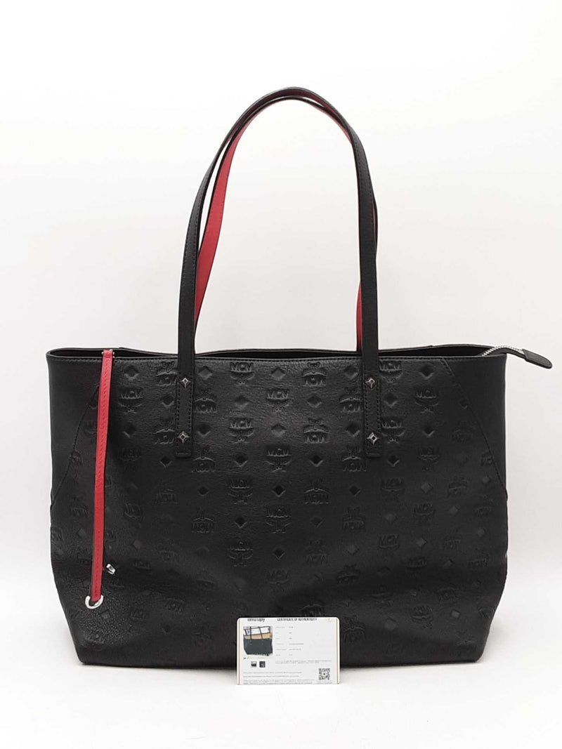 Mcm Klara Shopper Tote In Logo-embossed Black Leather Fw0925wwxdu