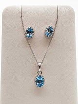 Blue Topaz 0.925 Sterling Silver 4.5g Necklace Stud Earrings Ensemble Do0925lide