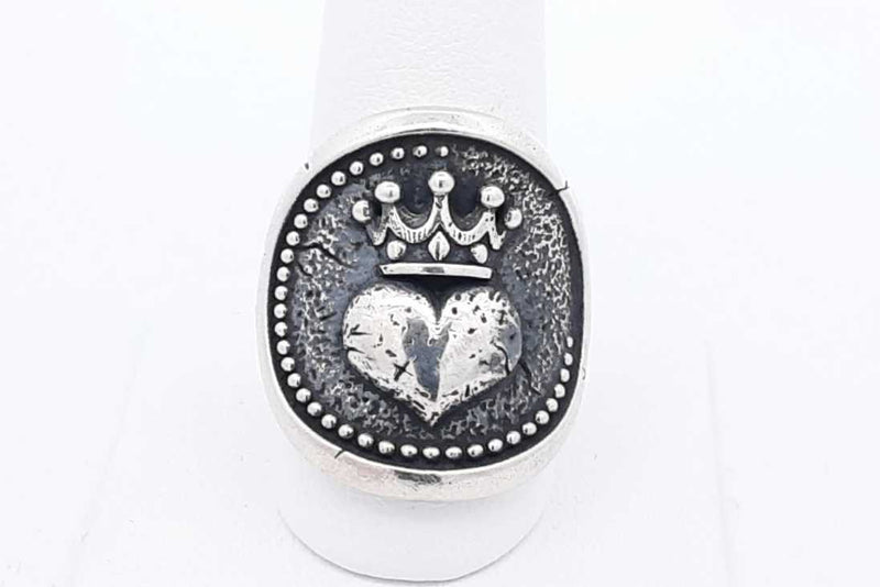 King Baby Queen Baby Crowned Heart Coin Ring 925 Sterling 17.4g Size 9 Eb125rxdu