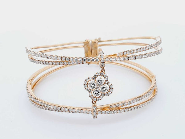 18k Yellow Gold Diamond Double Bangle Bracelet 6.5 In Dopxzxde 144020000674