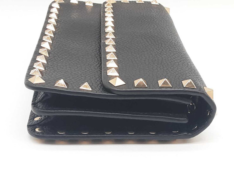 Valentino Black Leather Rockstud Flap Chain Wallet Eb0524wxzde