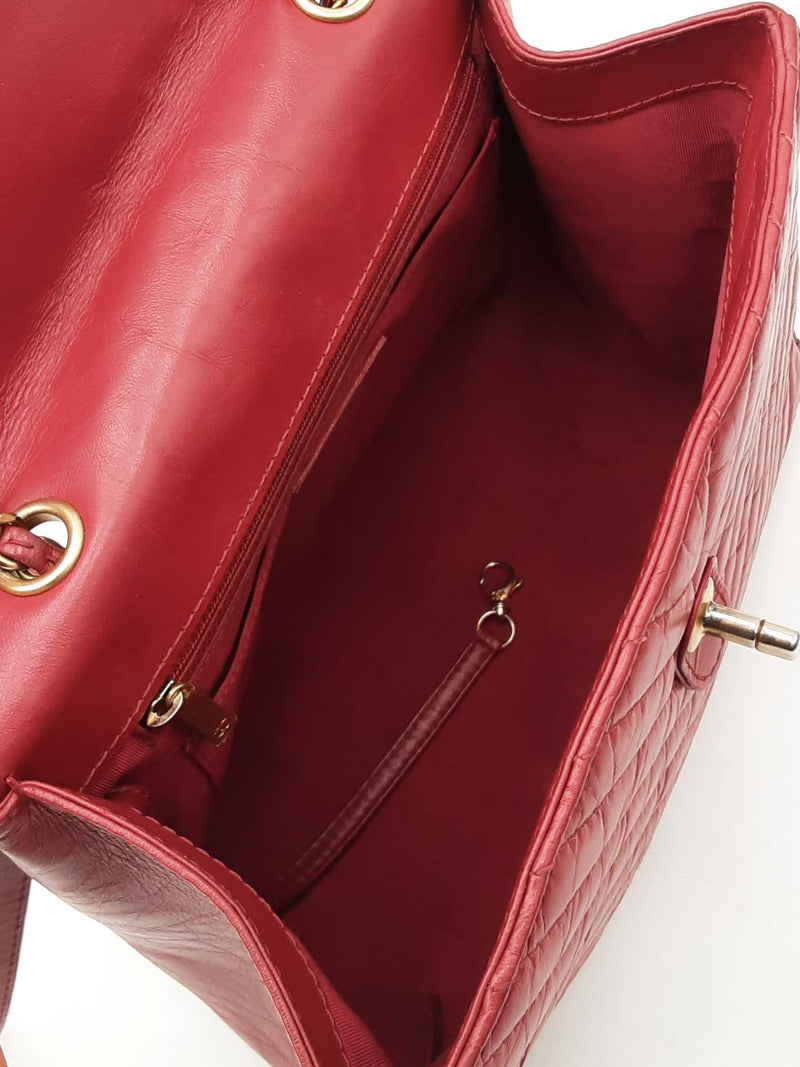 Chanel Cc Chevron Quilted Red Calfskin Top Handle Satchel Backpack Fw0725lzxzdu