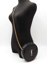 Yves Saint Laurent Round Camera Bag In Black Graine De Poudre Matelassé Leather Fw0626przdu