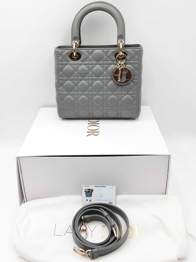 Christian Dior Lady Dior Quilted Gray Leather Top Handle Bag Eb0824orxzdu