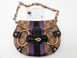 Gucci 129498 Mini Horsebit Tan Gg Canvas Purple Black Satin Clutch Do0925pxzde