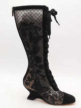 Dior Embroidered Mesh Suede Naughtily-d Knee Boots Black Size 37 Aa1125wzxsa
