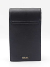 Versace La Medusa Phone Holder Mini Bag In Black Grained Leather Fw01026lordu
