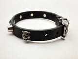 Gucci Feline Studded Black Leather Bracelet 6.75 In Do1224crde