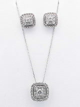 Neil Lane Diamond & 14k White Gold Halo Necklace & Earring Ensemble 6.5g Fwpzxdu