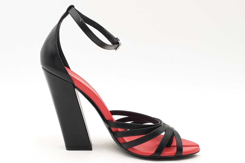 Burberry Black & Red Leather Hove Ankle Strap Heels Size 38 Eb0624crsa