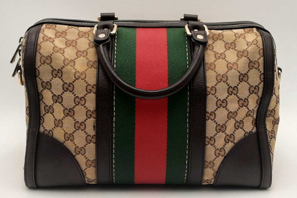 Gucci Gg Monogram Canvas Web Bee Boston Bag Eb0425ixzsa