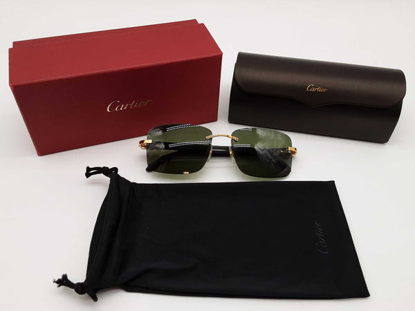 Cartier C Allonge De Cartier Rimless Green Lens Sunglasses Do0525llxzde