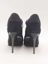 Burberry Denim & Navy Blue Sude Peep Toe Lace Up Heel Booties Size 36 Eb325lxzsa