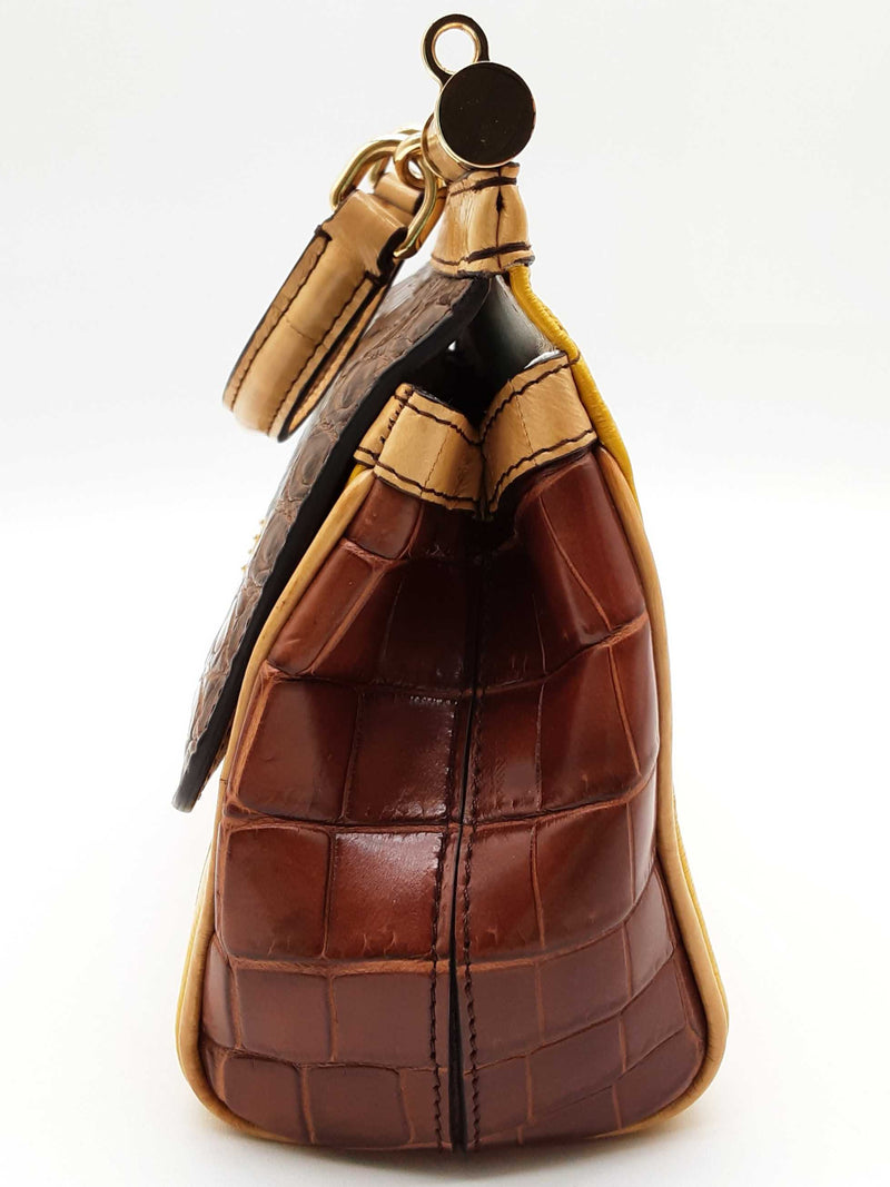 Dolce & Gabbana Sicily Brown Crocodile Yellow Eel Leather Crossbody Bag Do0325irxde