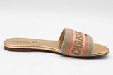 Christian Dior Embroidered Cotton Gold Metallic Dway Slides Sz 35.5 Eb0126lrxdu