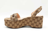 Gucci Lady Horsebit Platform Sandal In Gg Logo Canvas Size 40 Us 9.5 Fw0926ozxdu