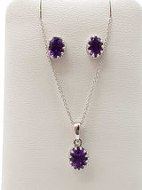Amethyst 0.925 Sterling Silver 4.5g Necklace Stud Earrings Ensemble Do0925lide