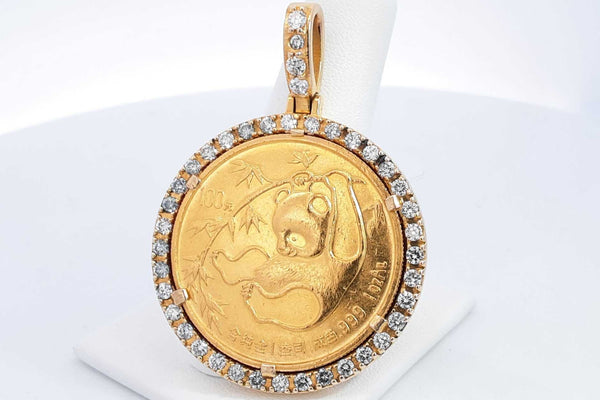 24k Gold Coin Pendant 10k Yellow Gold & Diamond Setting 45.8 Grams Eb0924olxzsa