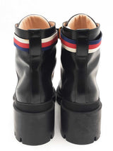 Gucci Sylvie Web Accent Black Patent Leather Combat Boots Size 38.5 Eb0825lxzsa