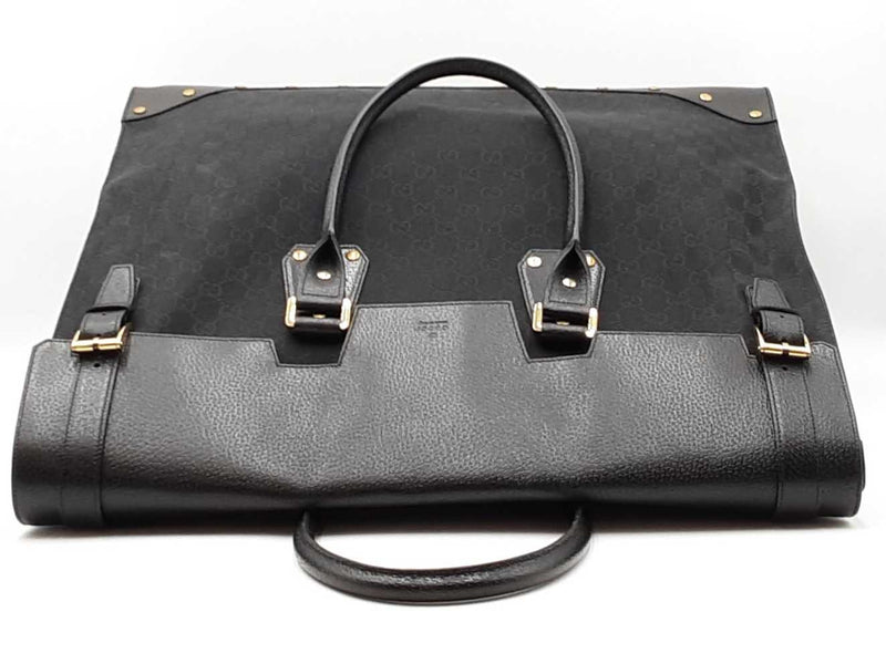Gucci Travel Tote Bag In Black Gg Monogram Canvas Fabric & Leather Fw0925rzxdu