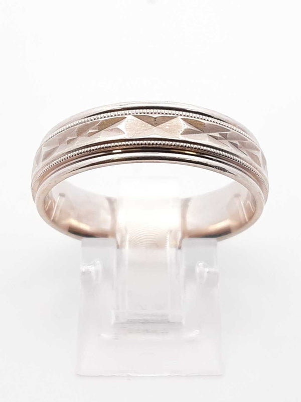 14k White Gold Etched Satin Finish Wedding Band 7.2 Grams Size 11 Fw0825oprdu