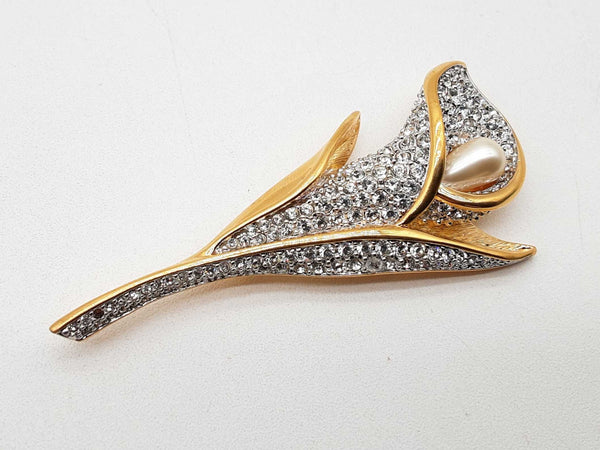 Calla Lily Swarovski Pave Enamal Metal Brooch Do1024oxde