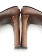 Fendi Zucca Monogram Leather & Wooden Peep-toe Mules Size 6 Fw1026rzdu