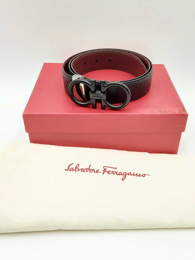 Salvatore Ferragamo Gancini Reversible Leather Belt With Black Buckle Eb1024lpxdu