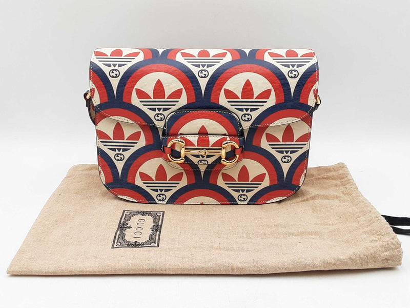 Gucci X Adidas Horsebit 1955 Handbag In Shanghai Trefoil Leather Fw01025izxdu
