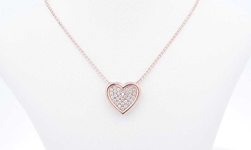 18k Rose Gold Diamond Heart Necklace 18 Inch 3.7 Grams Eb0524lwrdu