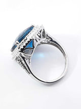 Effy London Blue Topaz & Diamond Halo Statement Ring In 14k White Gold 7.8 Grams Size 7 Fw0426lxzxdu