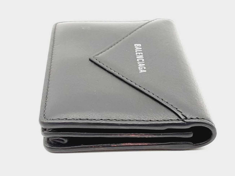 Balenciaga 499201 Logo Paper Flap Black Leather Wallet Dolxzde 144020011384