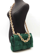 Bottega Veneta Padded Chain Cassette Bag In Emerald Green Suede Fw0926eordu