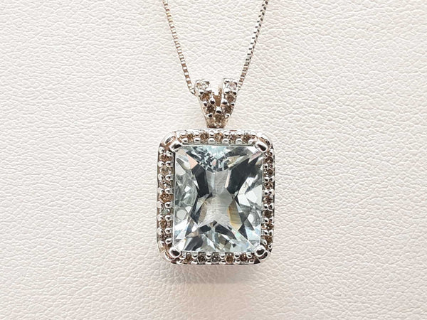 Synthetic Pale Aquamarine 14k White Gold 4.6g Pendant Chain 18 In Do0525lcrde
