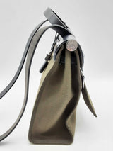 Hermes Herbag 31 Green Canvas Black Leather Palladium Shoulder Bag Do0924pxzde