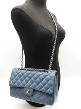 Chanel Medium Classic Double Flap Blue Quilted Leather Bag Do0825ixzxde