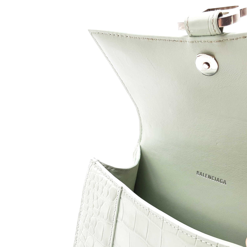 Balenciaga Hourglass Mint Green Croc Embossed Leather Crossbody Bag Lh0824rxzde