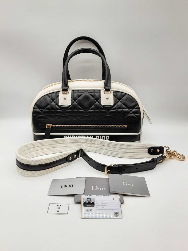 Christian Dior Black White Quilted Leather Bowling Bag Do0225lssxde