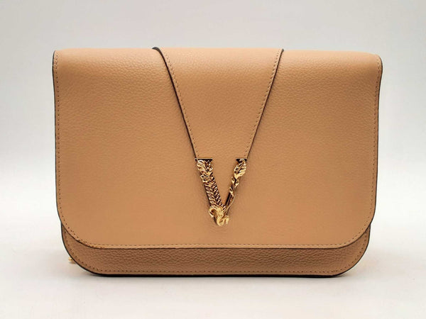 Versace Virtus Beige Leather Shoulder Bag Sd0525wlrsa