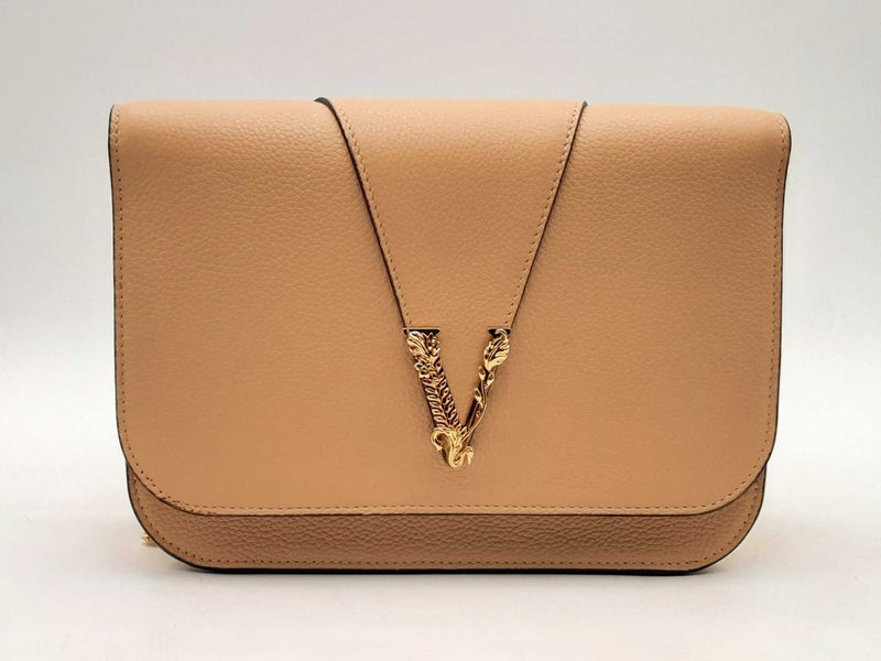 Versace Virtus Beige Leather Shoulder Bag Sd0525wlrsa