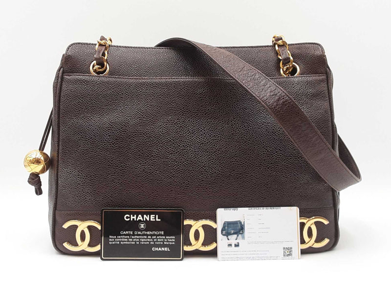 Chanel Triple Coco Mark Shoulder Bag In Brown Caviar Leather