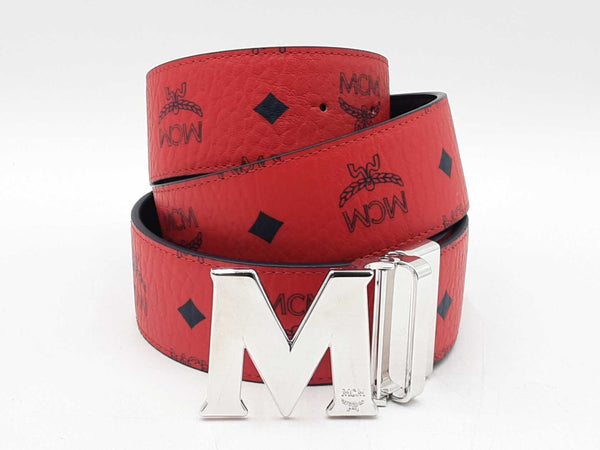 Mcm Shiny Cobalt M Buckle & Claus Reversible Belt In Candy Red Fw0524lxzdu
