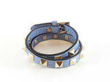 Valentino Garavani Rockstud Double Wrap Bracelet In Blue Leather Fw1025crde