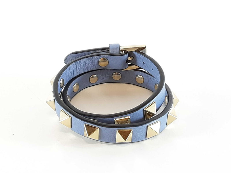 Valentino Garavani Rockstud Double Wrap Bracelet In Blue Leather Fw1025crde